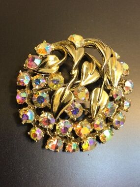 Vintage 60s Signed BSK Silver-tone Brooch Pin AB Rhinestones Jewelry